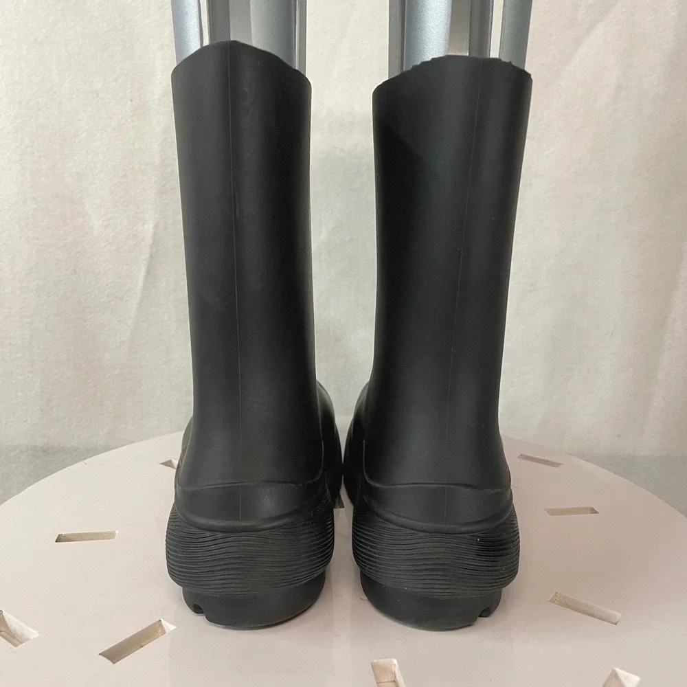 ZARA Black Platform Rain Boots  Women Sz 37 Chunky Lug Sole Waterproof‎ Pull On